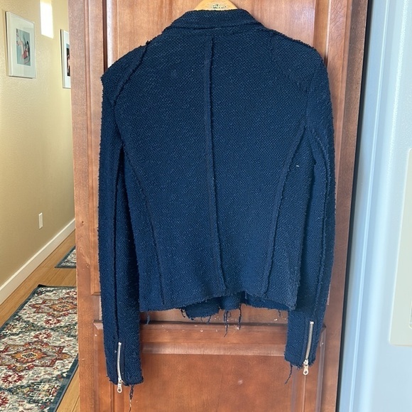 Rebecca Taylor Navy Tweed Moto Style Zip Up Jacket - Picture 6 of 7